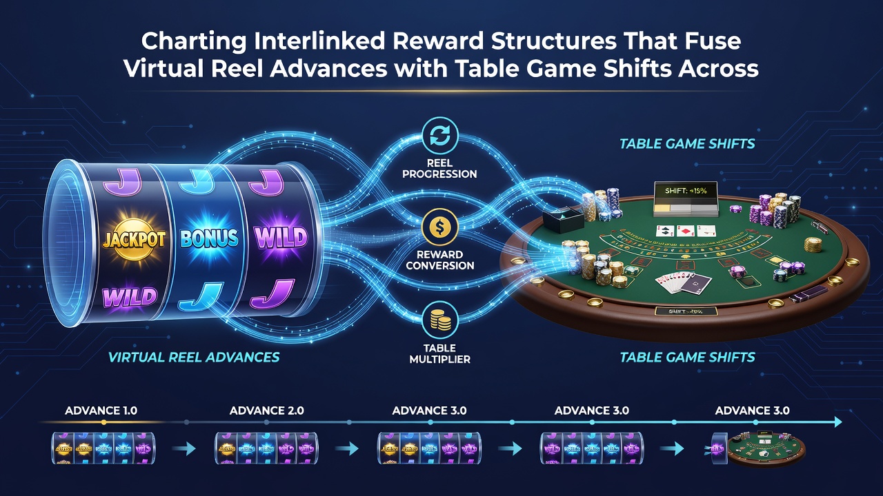 Illustration von Belohnungspfaden zwischen Slots und Tischspielen auf mobilen Geräten